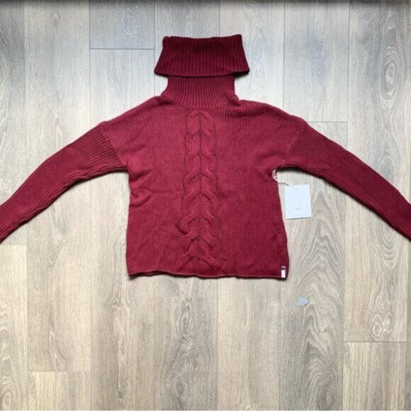 REVOLVE One Teaspoon Turtleneck Sweater Cable Knit Long sleeve Burgundy Size XXS - Picture 5 of 16